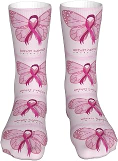 351 Unisex Crew Socks October Is Breast Cancer Awareness Month Pink Ribbon Ladies Socks Breathable Crew Socks Moisture Wicking Men'S Dress Sock, For Sports, Basketball, Walking