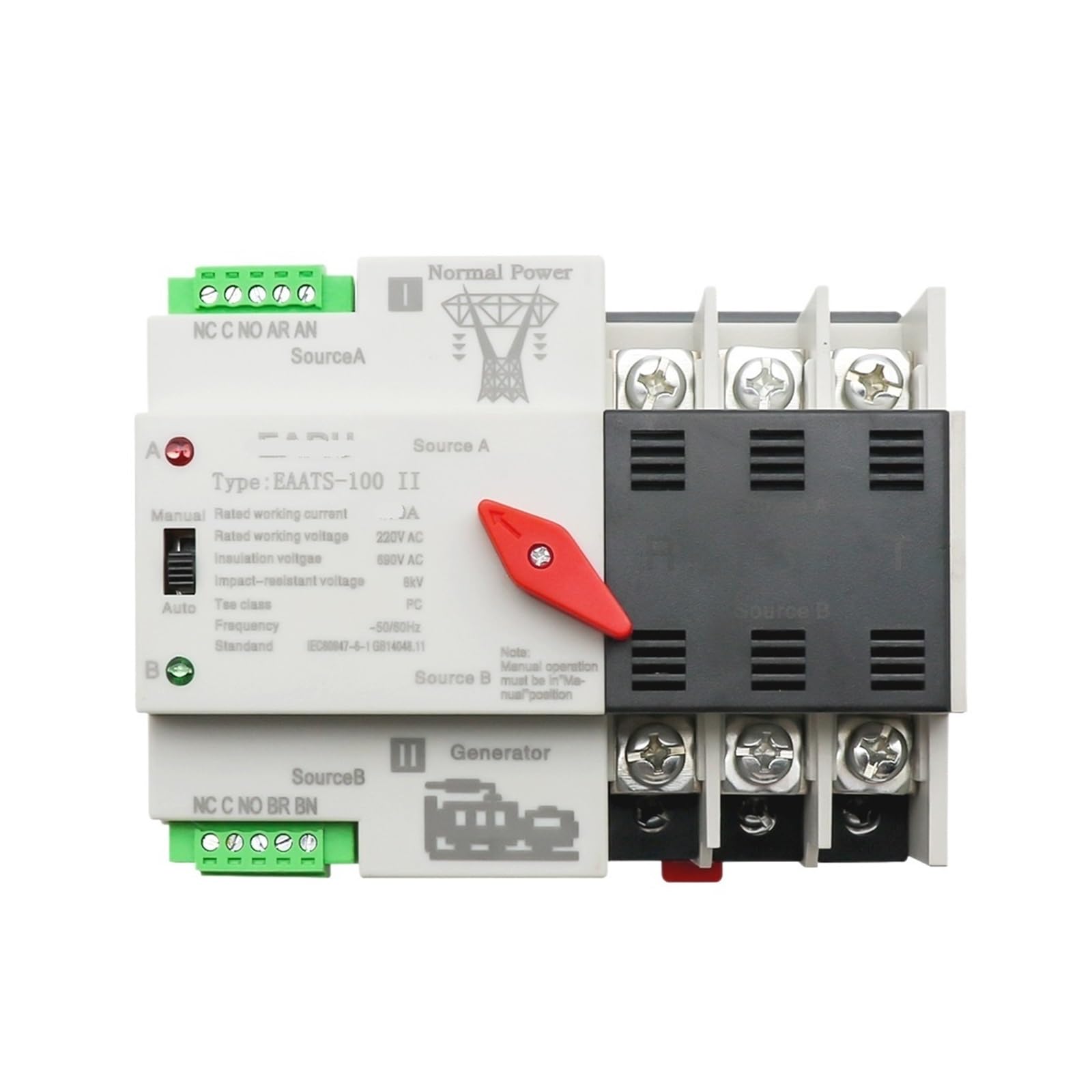 Interrupteur de transfert automatique ATS 3P 220V 100A pour rail DIN