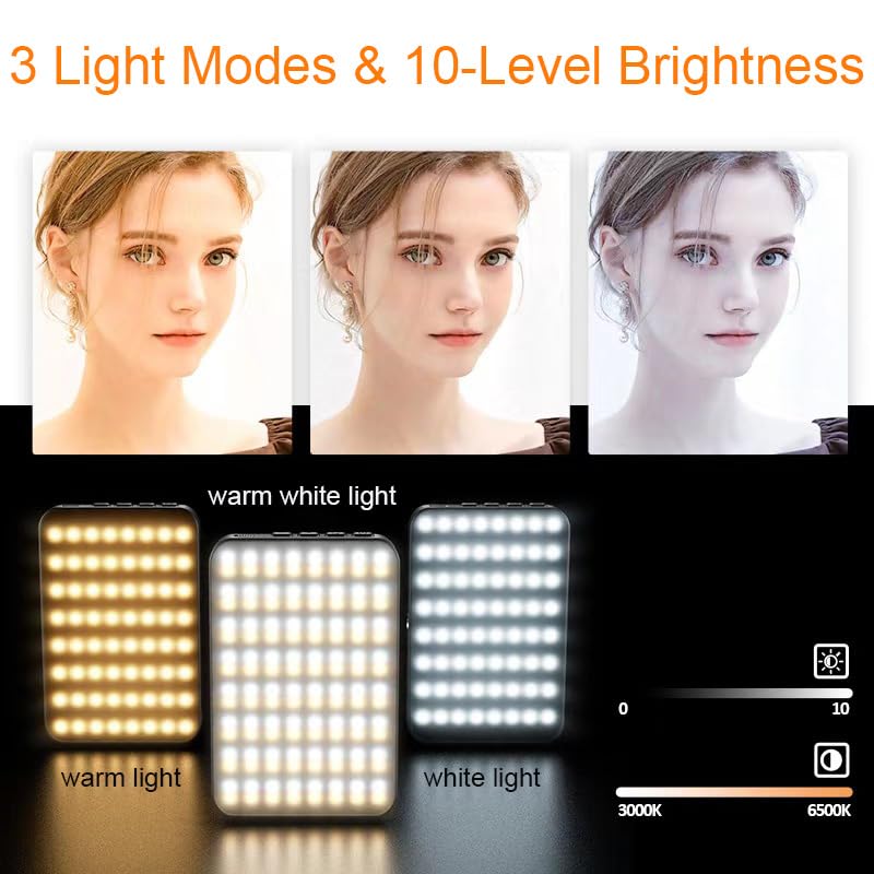 FOTN Selfie Light, Rechargeable Phone Light Clip, Selfie Light for iPhone, 3 Light Modes 10-Level Brightness, Portable Light for iPhone, iPad, Laptop, TikTok, Live Stream, Vlog (black-80)