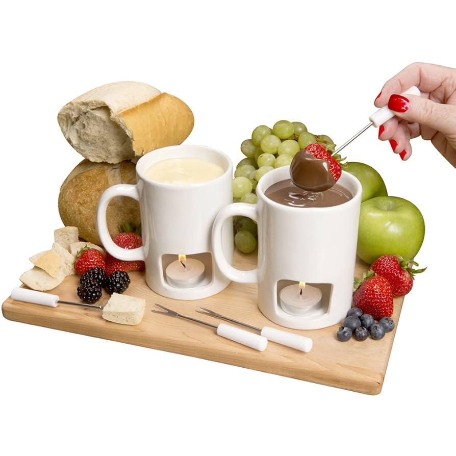 Chocolate Fondue Mugs Set,4.58 OZ Chocolate Melting Mugs With Forks For Cheese Caramel,Tealight