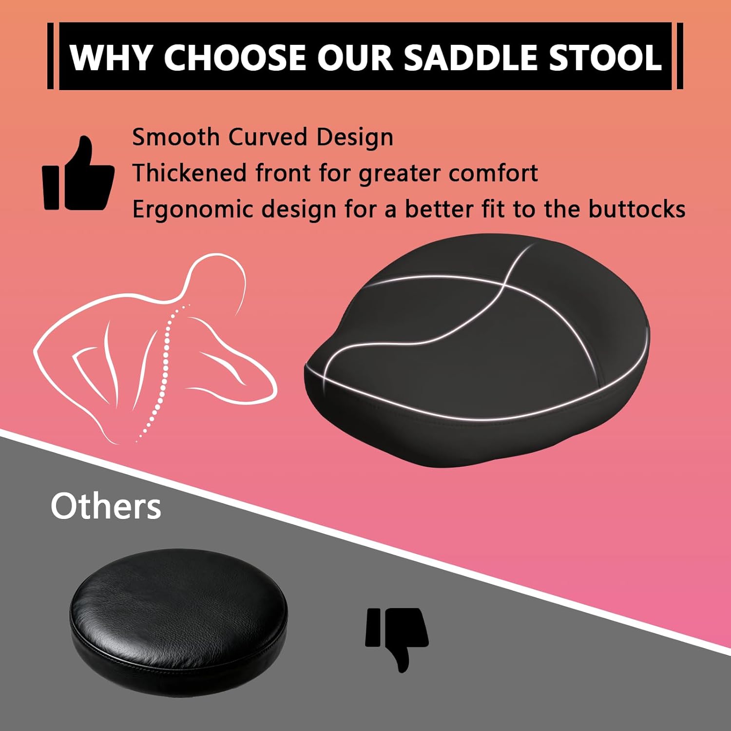 Saddle Stool,Rolling Stool with Thick Saddle Seat,Ergonomic Rolling Saddle Stools,360 Degrees Swivel Stools with Wheels,Adjustable Height Stool Weight Capacity 330lbs for Salon,Beauty,Spa (Black)