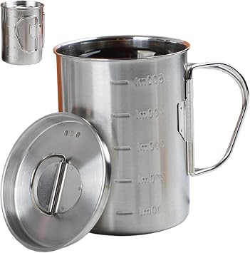 Camping Mug, 500ml/16.9oz Stainless Steel Camping Cup with Foldable Handle, Portable Backpacking Cup with Lid, Camping Coffee Mug for Outdoor Home Travel