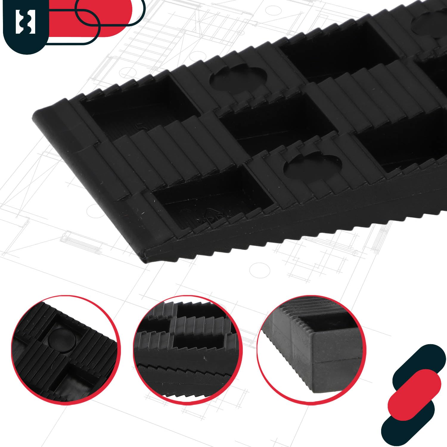 KOTARBAU® Juego de 250 cuñas de montaje de plástico, 94 x 44 x 14 mm, para ventanas, puertas, marcos de ventana, marcos de puertas, marcos de ventana, color negro