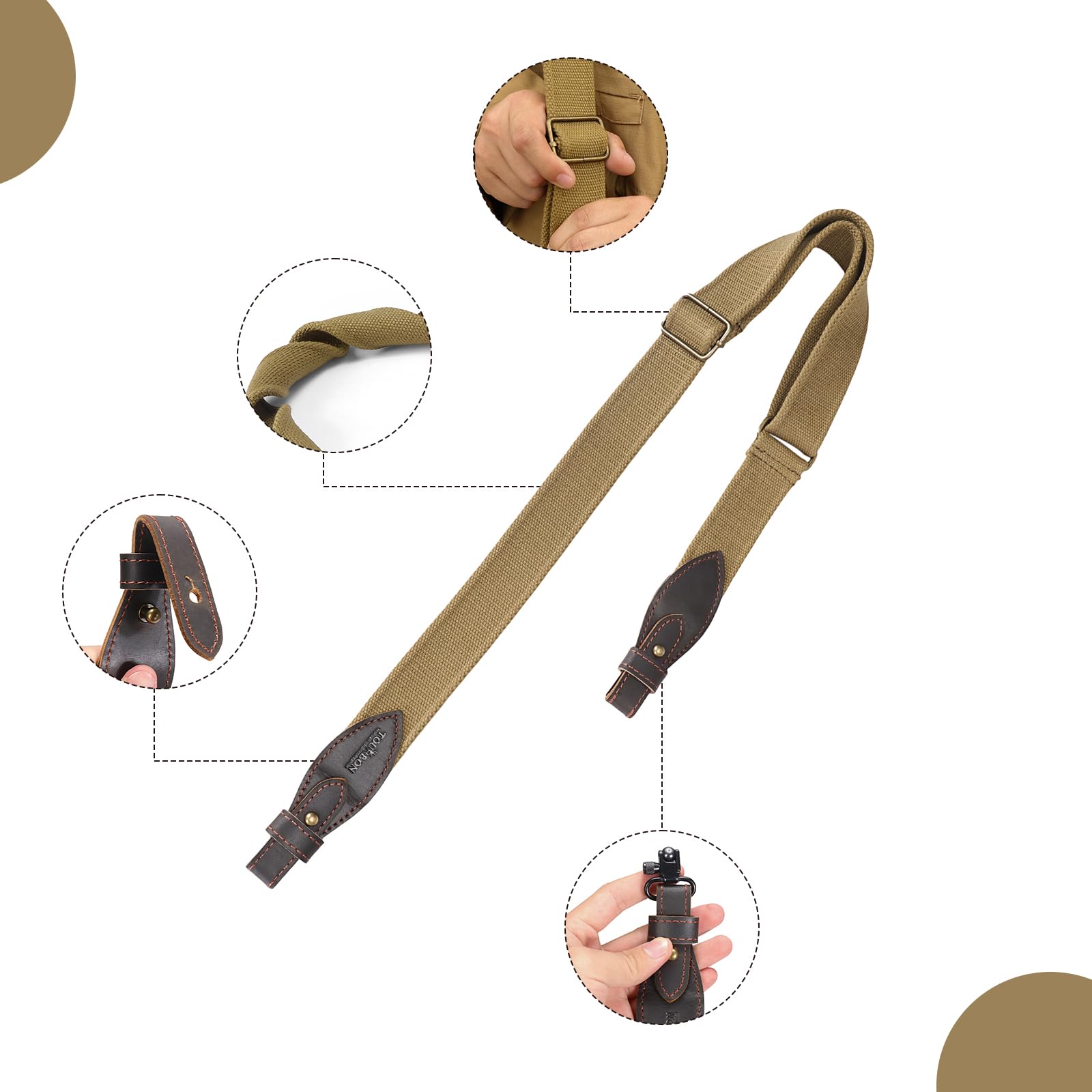 TOURBON Gewehrriemen aus 3,9 cm Gurtband und Leder, Verstellbarer Schrotflintengurt für die Jagd