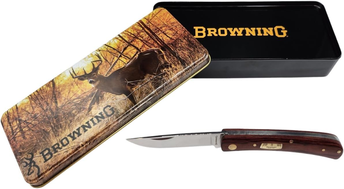 Browning Vintage Whitetail Folding Knife 2.75" Blade- Wood Handle and Tin