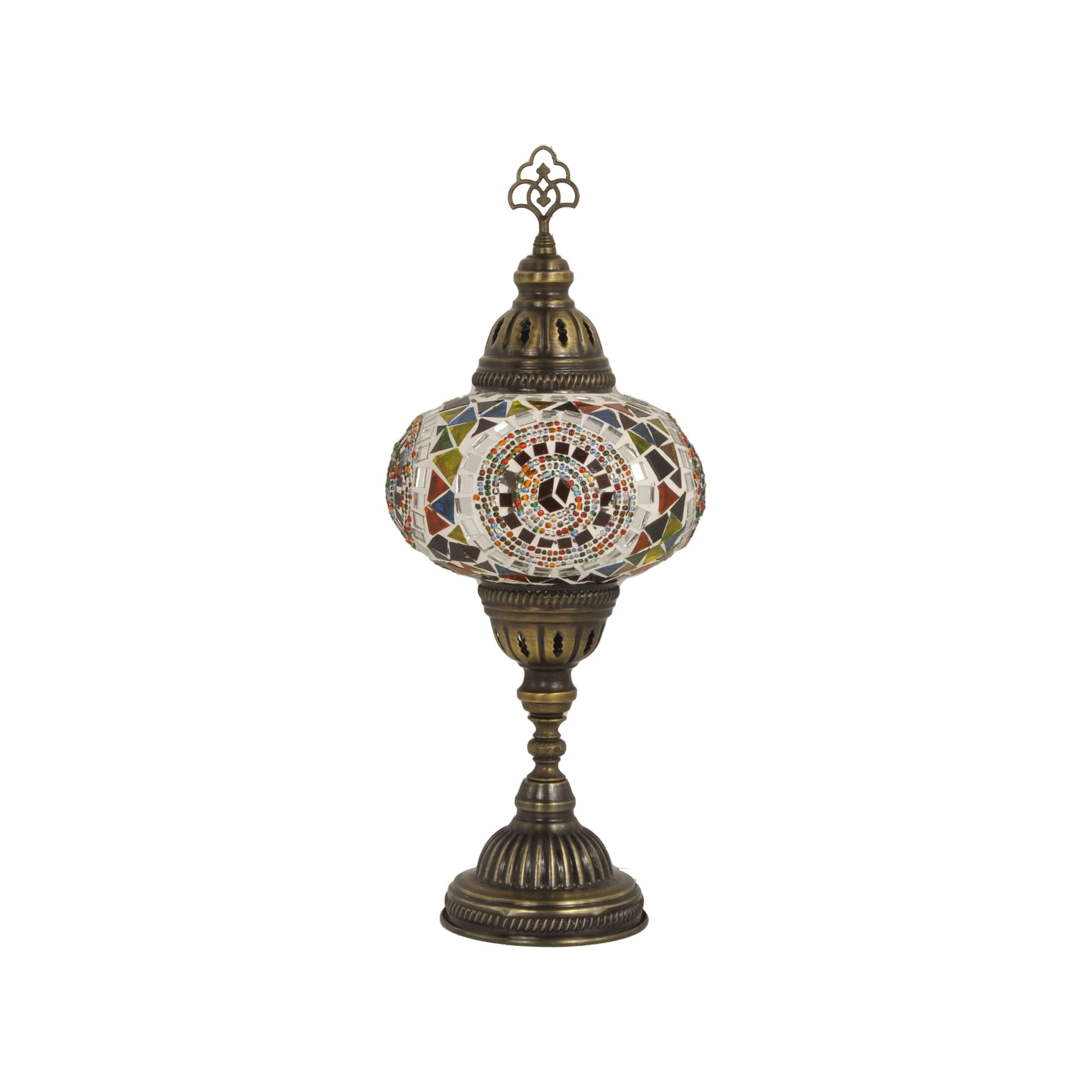 MOSLAND HOME 10 Variation Turkish Lamp Mosaic Table Lamps | Turkish Moroccan Lamp with Bronze Base | Handmade Tiffany Night Lamp | Mosaic Glass Bedside Night Lamp with Led Bulb (Multicolor)