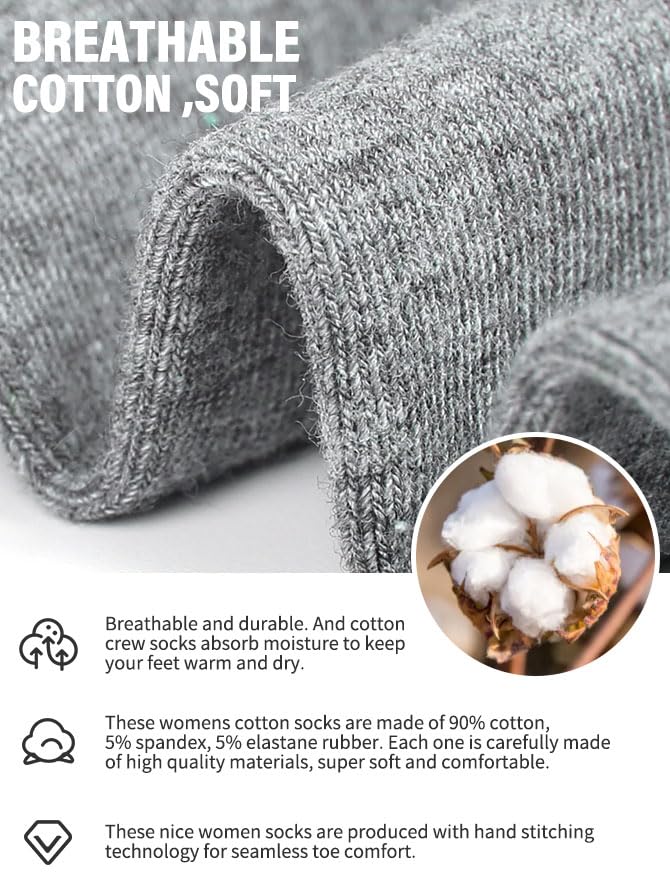 Image of FGZ Women's Crew Socks 5 Pairs Soft Combed Cotton,Breathable Everyday Casual Socks for Women