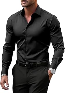 Men's Wrinkle Free Slim Fit Dress Shirts Formal Long Sleeve Button Down for Wedding Business