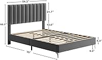 Vista 2 de IDEALHOUSE Base de cama de tamaño matrimonial con cabecera ajustable, plataforma tapizada de terciopelo con soporte de listones de madera,