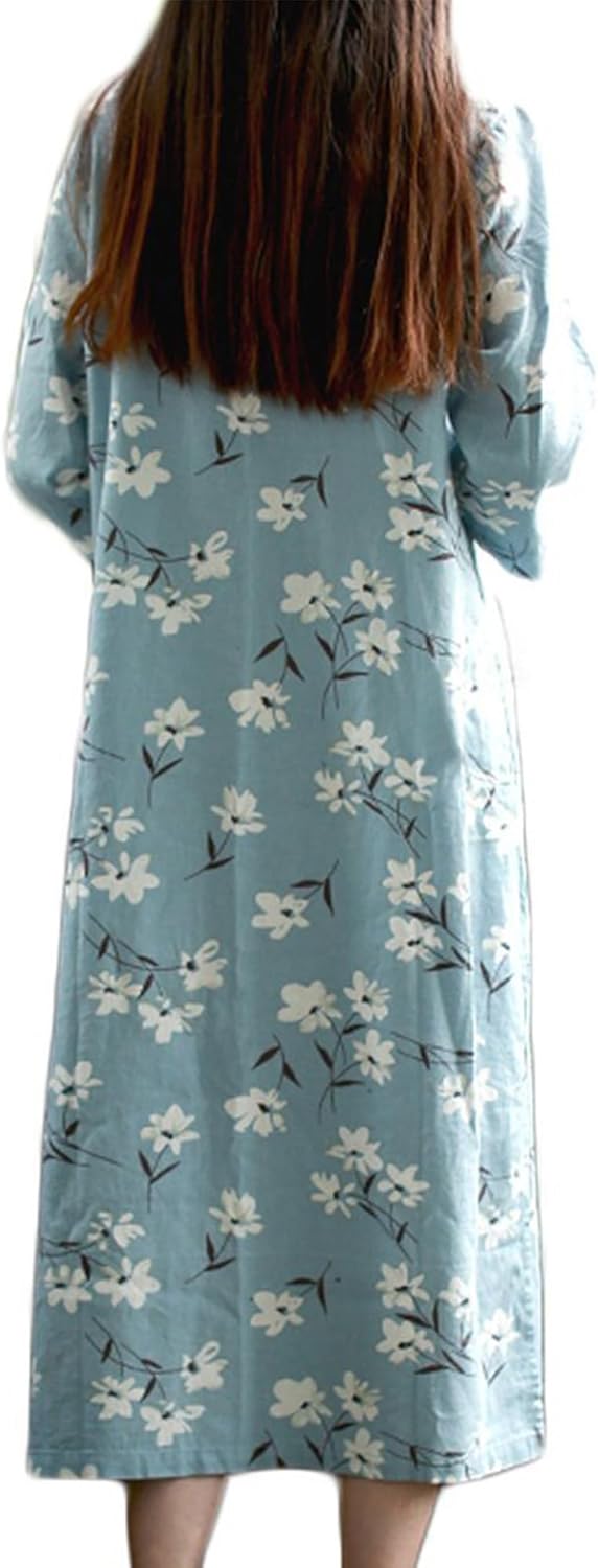 Women's Cotton Linen Cheongsam Dress with White Magnolia Flowers Vintage Chinese Qipao for Wedding,Party,Evening Wear - Image 2