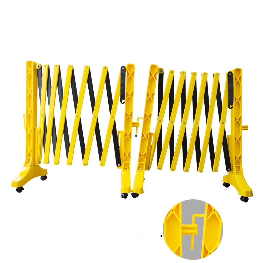 Barriera di sicurezza pieghevole gialla - 350 cm | Barricata espandibile in plastica per la sicurezza dei pedoni | Recinzione mobile portatile con 4 ruote
