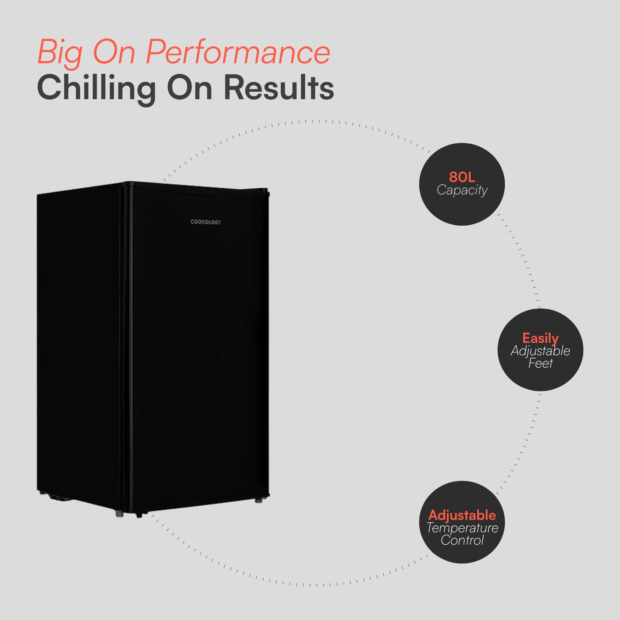 Cookology UCIB80 Under Counter Freestanding Fridge in Black - 80 Litre Capacity - Adjustable Temperature Control & Legs - Reversible Door and Ice Box — view 3