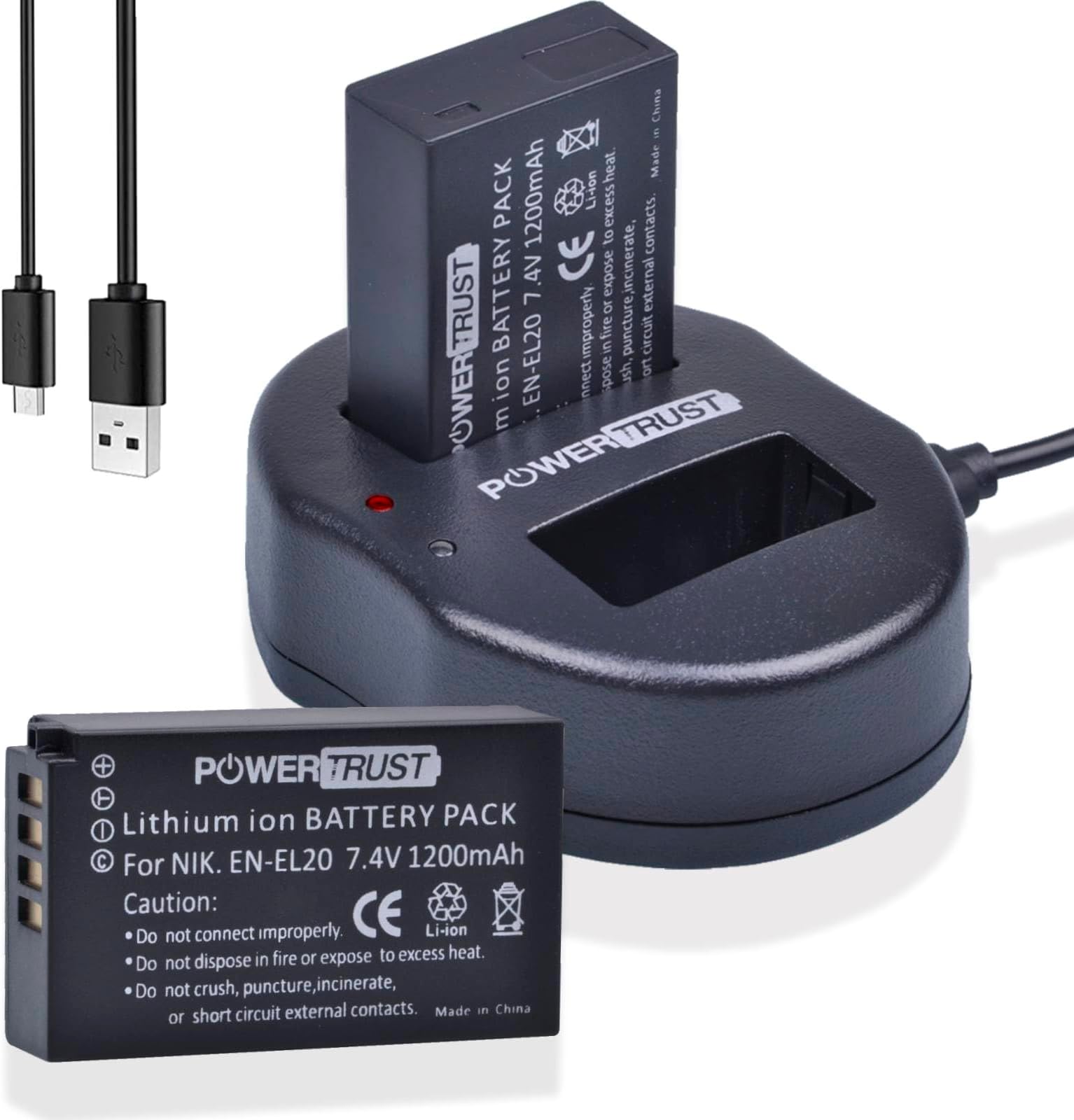 2X Replacement EN-EL20 Battery + Dual USB Charger for Nikon EN-EL20a,1 J1, J2, J3, 1 S1, 1 V3,1 AW1, Coolpix A