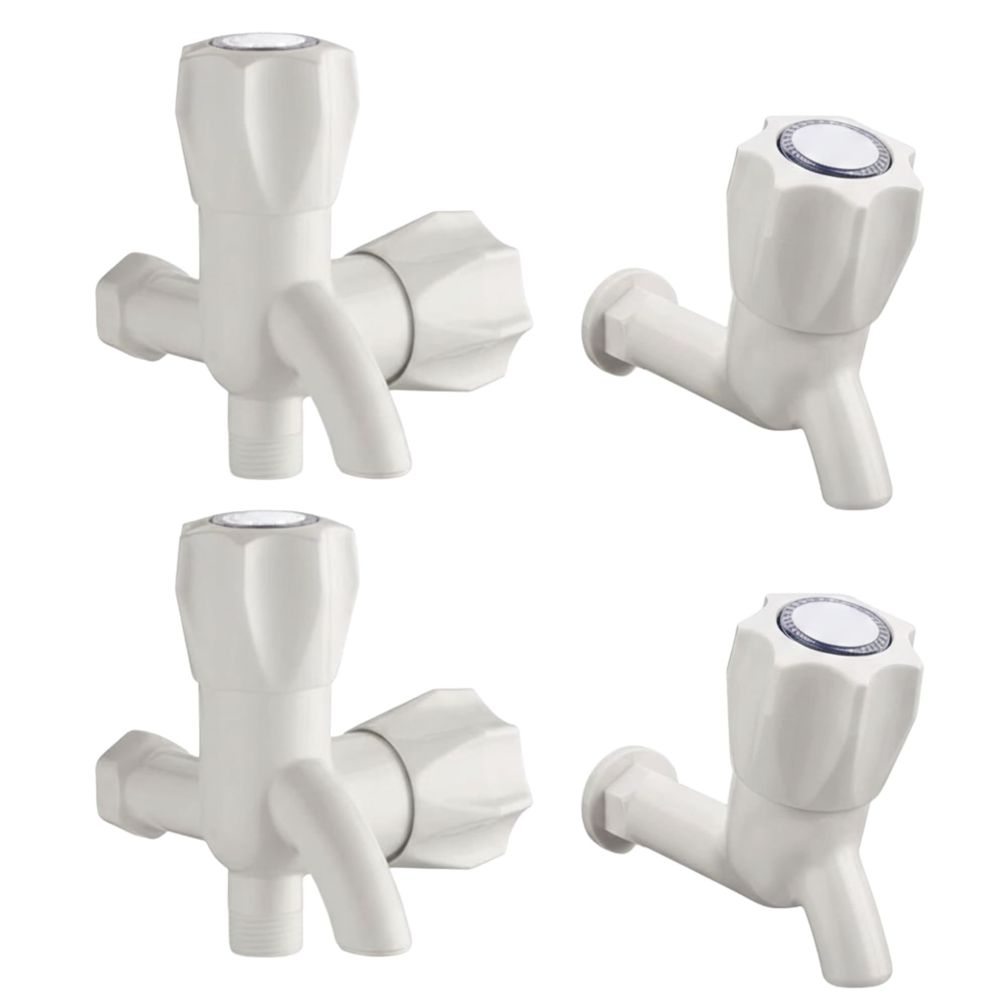 Bib Cock & 2 in 1 Bib Cock Combo | PVC Wall Mount Water Tap Set | Dual Outlet Tap with Washing Machine Connection | Leak Proof Bathroom & Kitchen Taps (Set of 4)-image-23