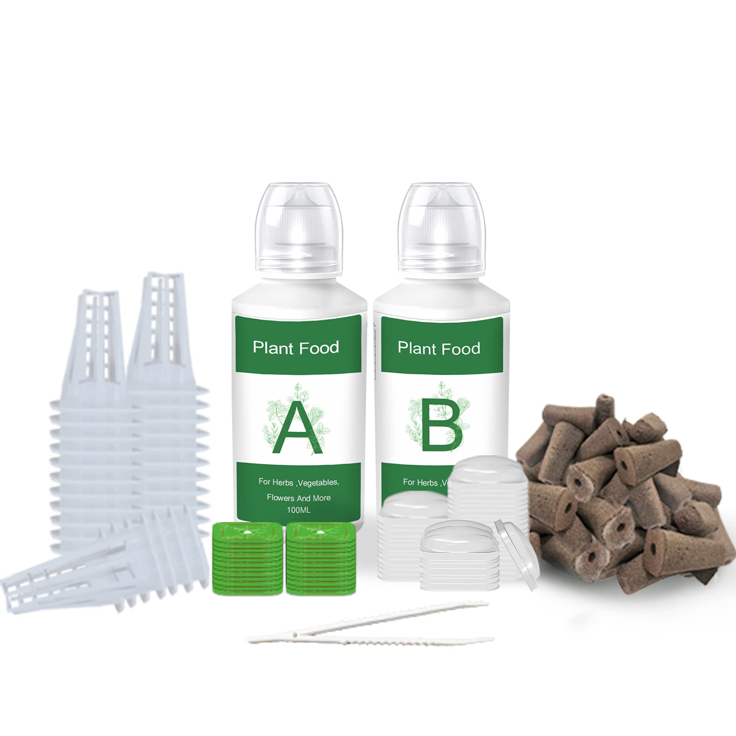 Seed Pods Kit for Hydroponics Growing System, Seed Starter Pods for Indoor Garden, Including 12pcs Grow Sponges, Grow Baskets, A&B Hydroponic Nutrients, Compatible with Idoo, QYO, LYKO, Square Shape