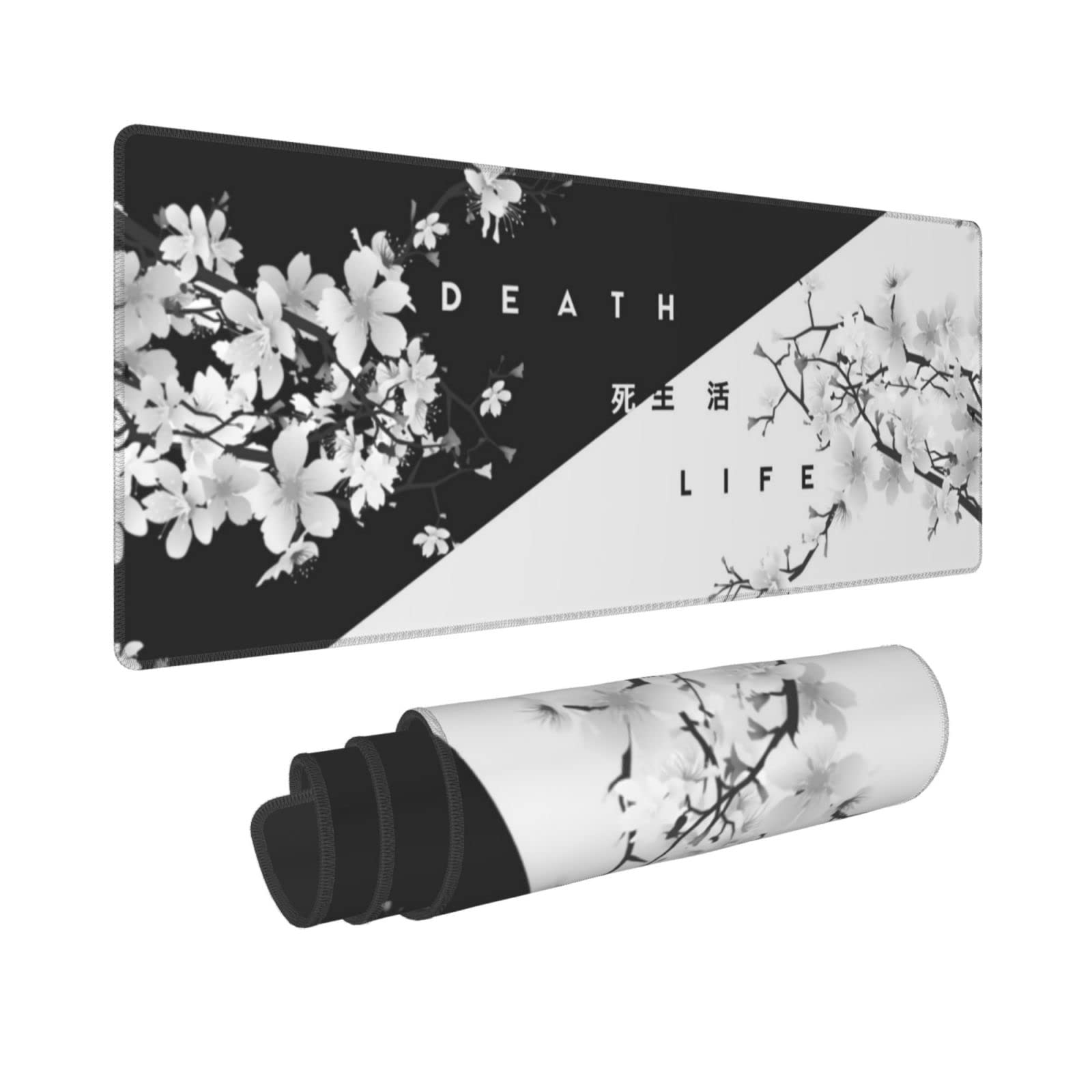 Black and White Mouse Pad 31.5 X 11.8 Inch Japanese Cherry Blossom Extended Large Mouse Mat Non-Slip Rubber Mousepad Stitched Edges Keyboard Mouse Mat Desk Pad for Office Home Game