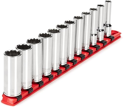 TEKTON SHD91108 - Juego de llaves de vaso de 12 puntos de profundidad de 38 pulgadas con riel, 12 piezas (0.315-0.748 in)