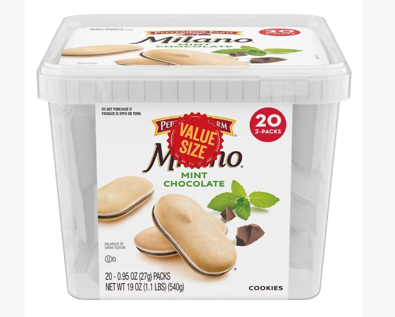 Cookies, Mint Chocolate Cookies, Multipack Tub, 2 Cookies Per Pack, 20 pk.