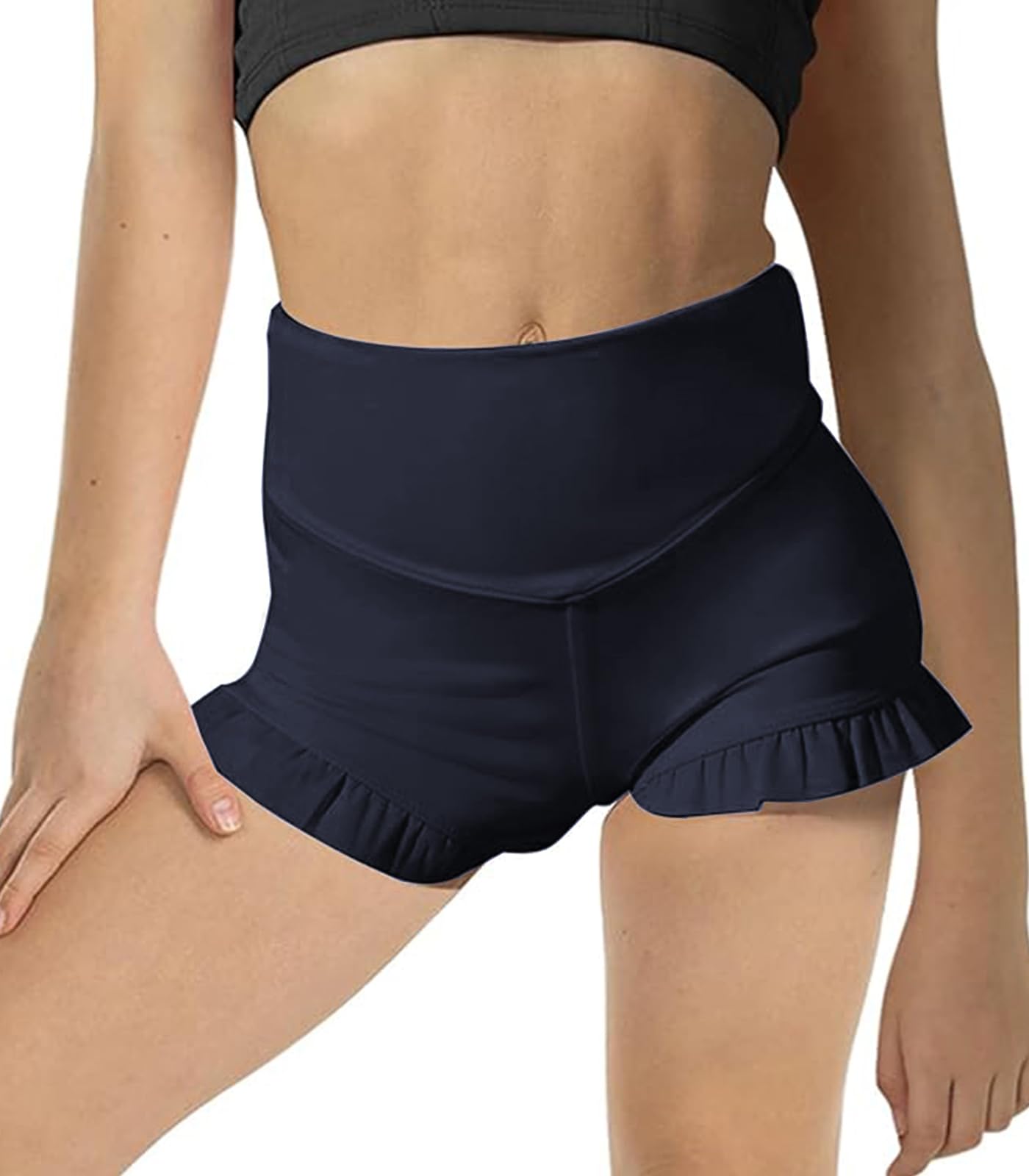 Girls Athletic Shorts High Waisted Ruffle Dance Shorts Yoga Workout Running Shorts
