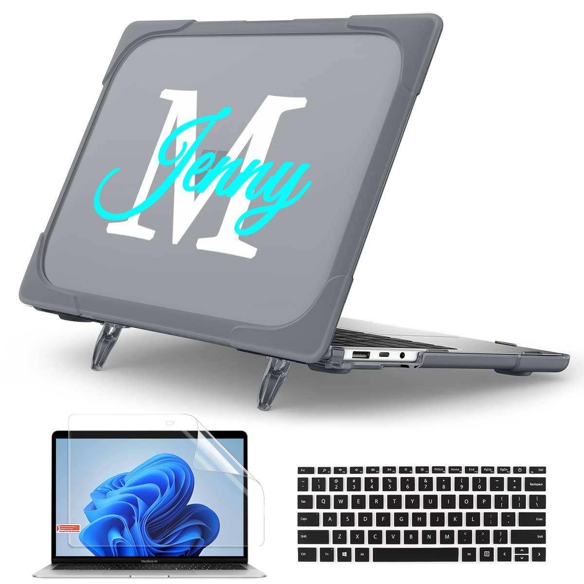 Batianda [Customized] Heavy Duty Case for 13.5" Microsoft Surface Laptop 5 4 3 with Metal Palm Rest - Personalized Name Ergonomic Foldable Kickstand (