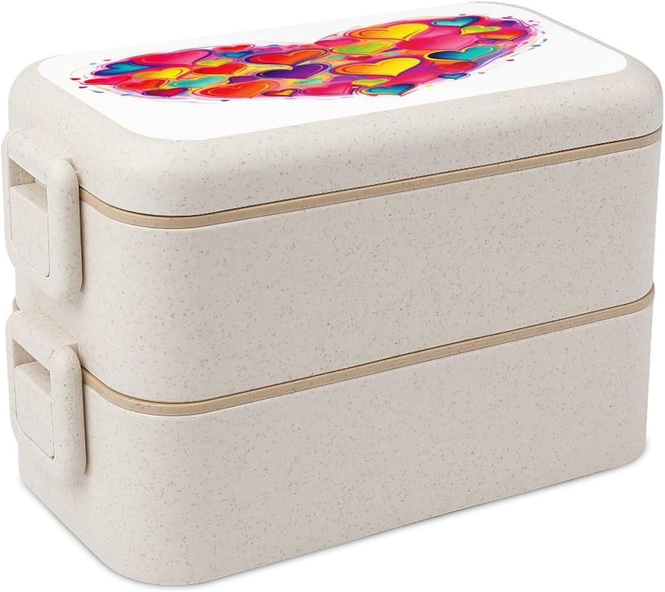 Bento Box,print Bento Boxes, Colourful Heart All-in-One Stackable Lunch Box Spoon And Fork Set for Dining Out, Work, Picnic