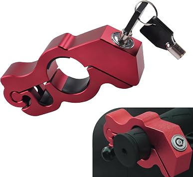 Motorcycle Handlebar Lock, Throttle Lock Adjustable Anti-Theft Device, Alloy Rust-Proof Keyless Latch with Anti-Scratch Gasket, Suitable for Most Bicycles Motorcycles Scooters Red