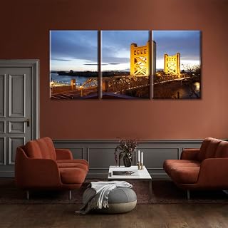 TUMOVO Wall Art for Living Room The Tower Bridge Crosses the Sacramento River Print on Canvas Modern Cityscape Wall Artwork 3 Piece Home Decoration Canvas Wall Art Ready to Hang, 60x28 Inch