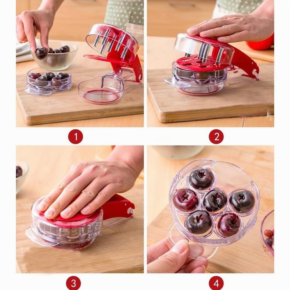 Dénoyauteur, multi dénoyauteur pour cerises, de noyaux de cerises, retrait de graines à pression facile avec 6 dénoyauteurs pour cerises rouge