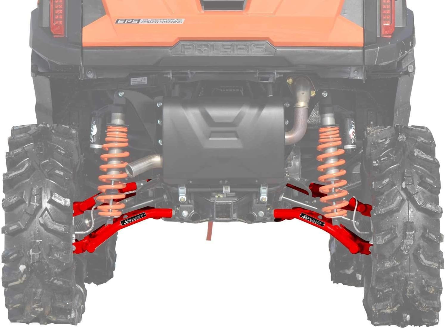 SuperATV Heavy Duty Arched Rear Offset A-Arms for 2016+ Polaris General 1000 / General 4 | Full camber adjustability | A-Arm color is Red