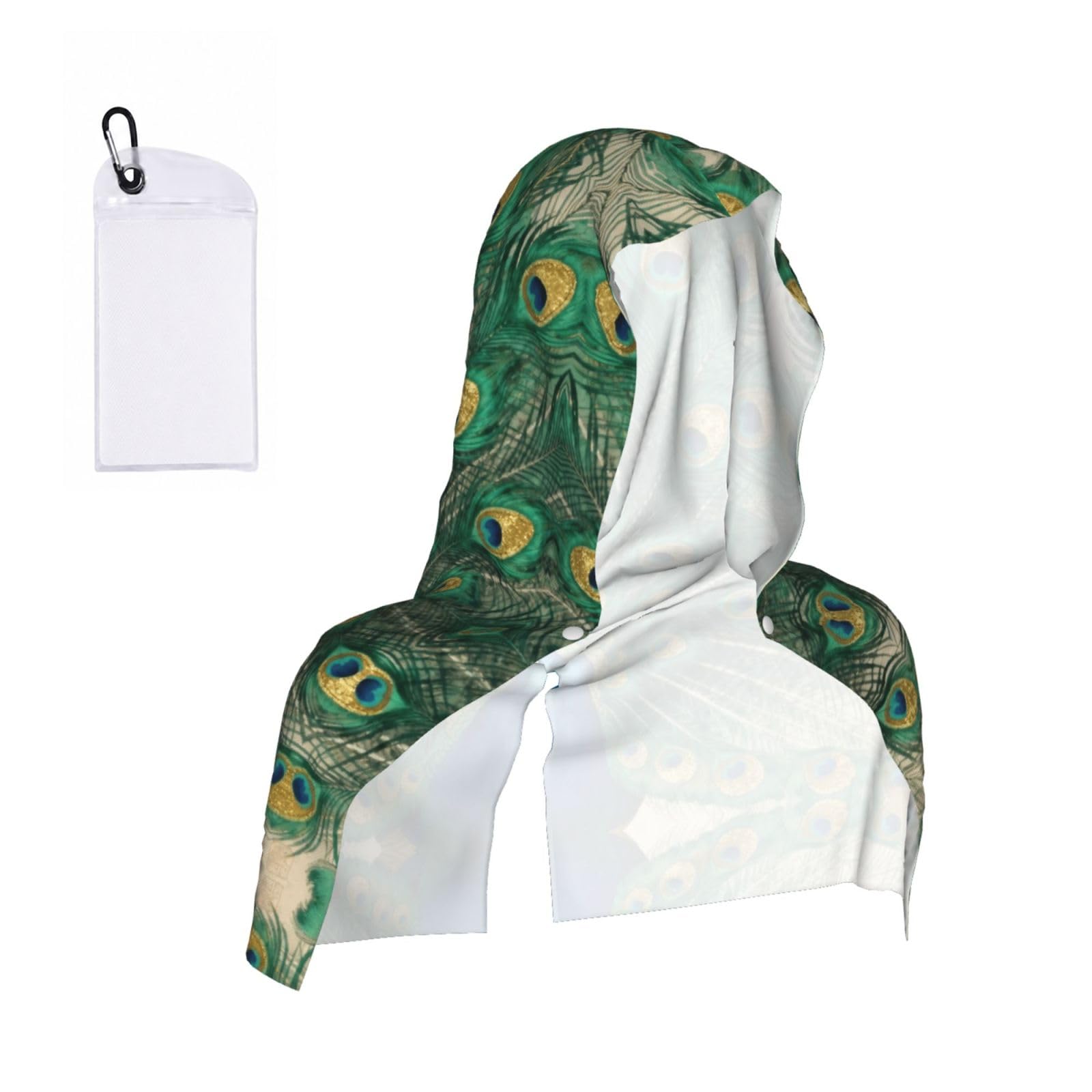 CNTDBU Peacock Tail Gold Cooling Towel Hooded-Instant Chill Neck Cover for Sports, UV Cooling Rag for Running Gym
