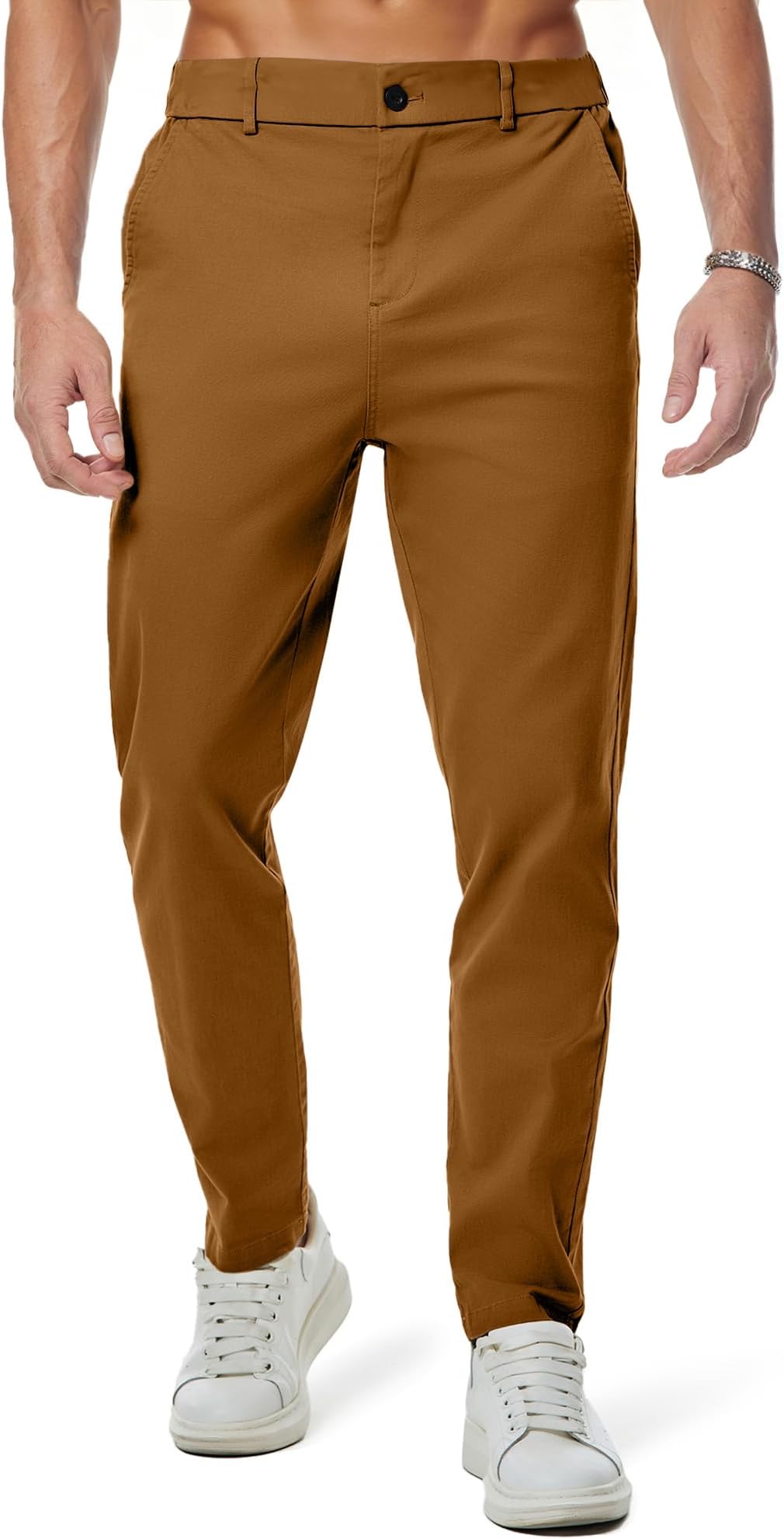 JMIERR Men's Chino Pants Casual Stretch Waist Tapered Trousers with Pockets