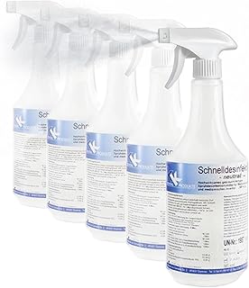 KK Schnelldesinfektion in praktischer Sprühflasche, 5x 1 L, Flächendesinfektionsmittel, Duft: Neutral, Spray zur Desinfektion von Flächen wie Arbeitsplatten, Türgriffe, Spielzeug