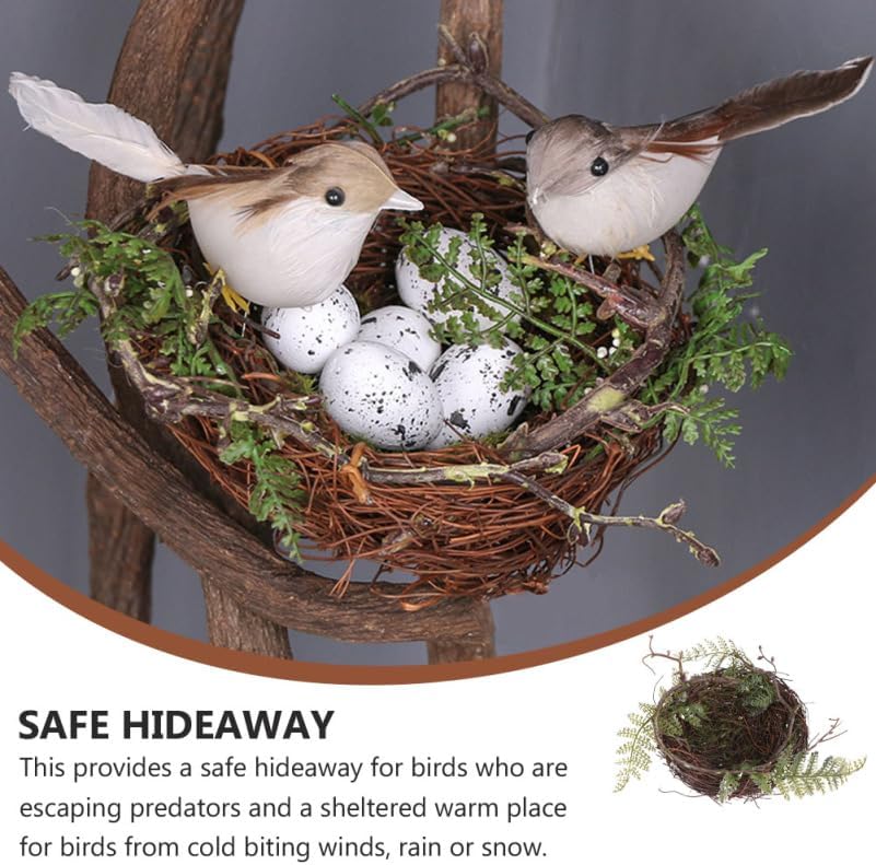 BESTonZON 1set Rattan Bird Nest Decorative Leaves for Rustic Wedding Decor Photography Props and Bird for Furry Animals
