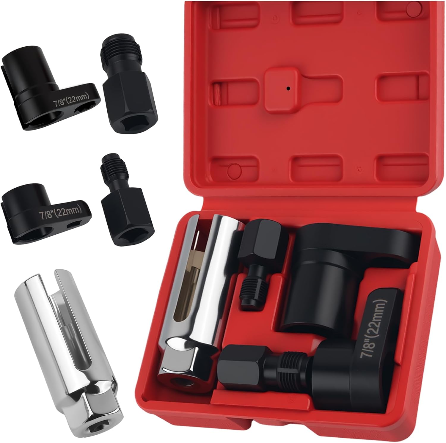 5PCS Sensor Socket Set with 3/8" Drive & 1/2" Drive,M12 x 1.25mm & M18 x 1.5mm Thread Chaser Set with Offset Wrenches,Heavy Duty Automotive Tools for Auto Repairs