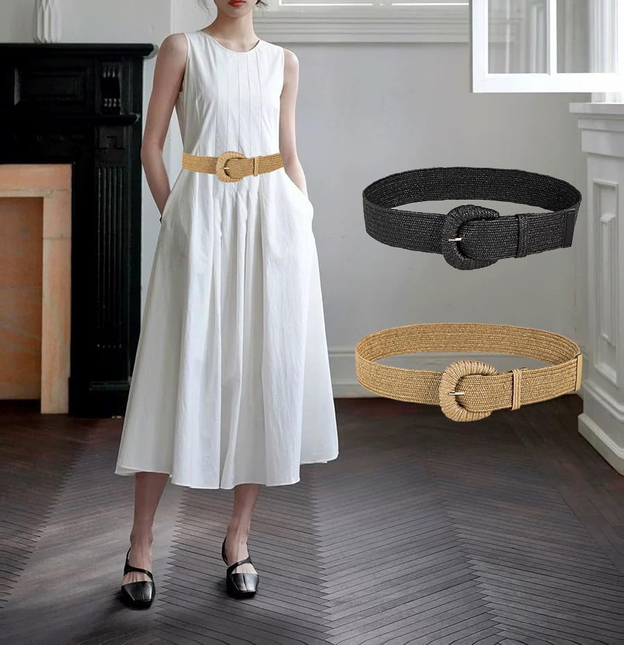 COTIM COYIN Women's Braided Waist Belt with Wide Woven Design and Chunky Buckle - Image 7