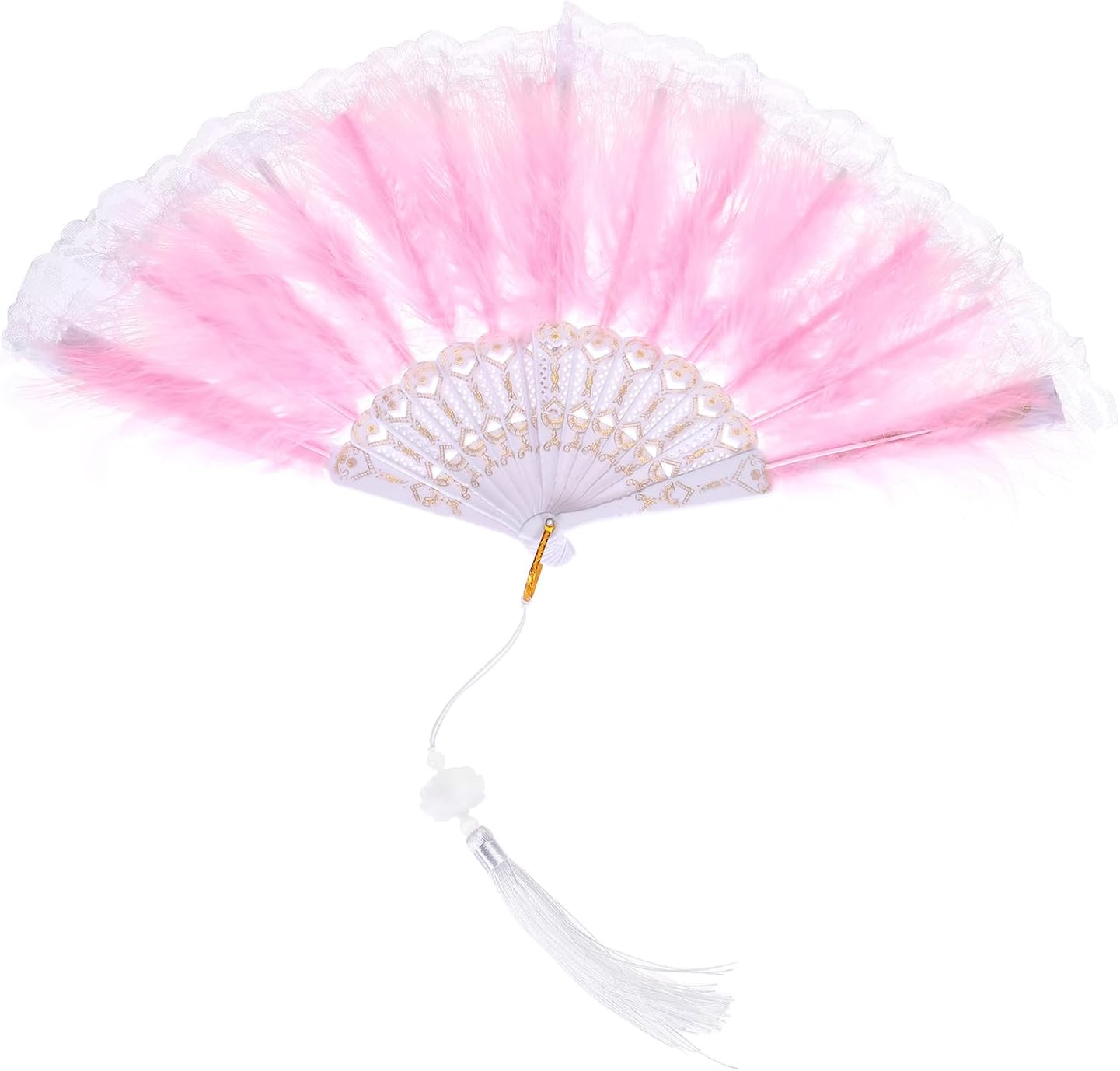 MECCANIXITY Feather Hand Fan Red Vintage Folding Fan with Tassels Feather Fan Handheld 43x23cm for Halloween Party Wedding Dancing Decoration,1 Pcs