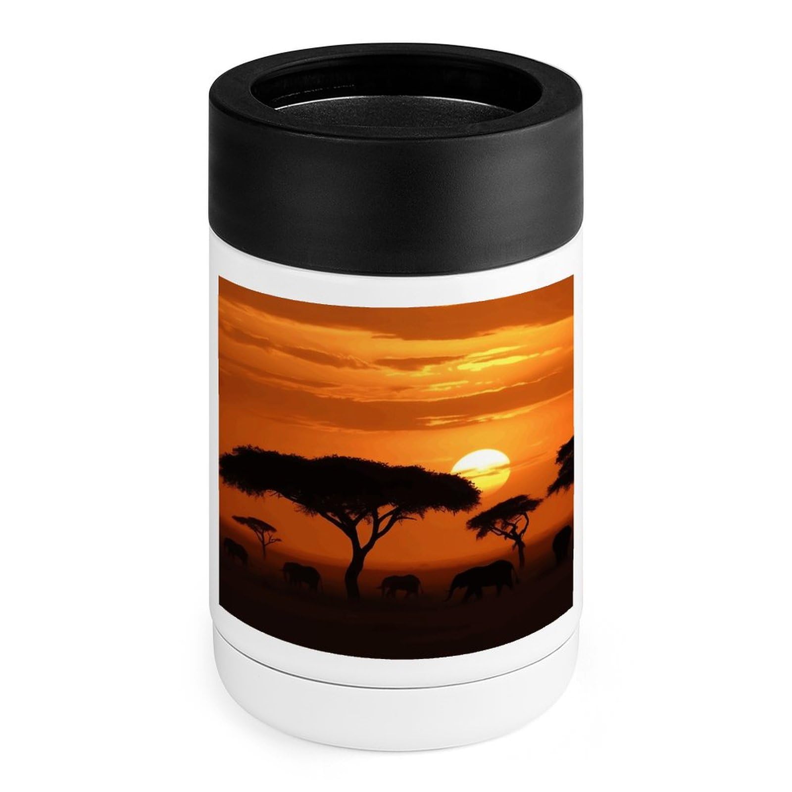 Refroidisseur de boissons inox avec manchon silicone imprimé savane pour maison et bureau