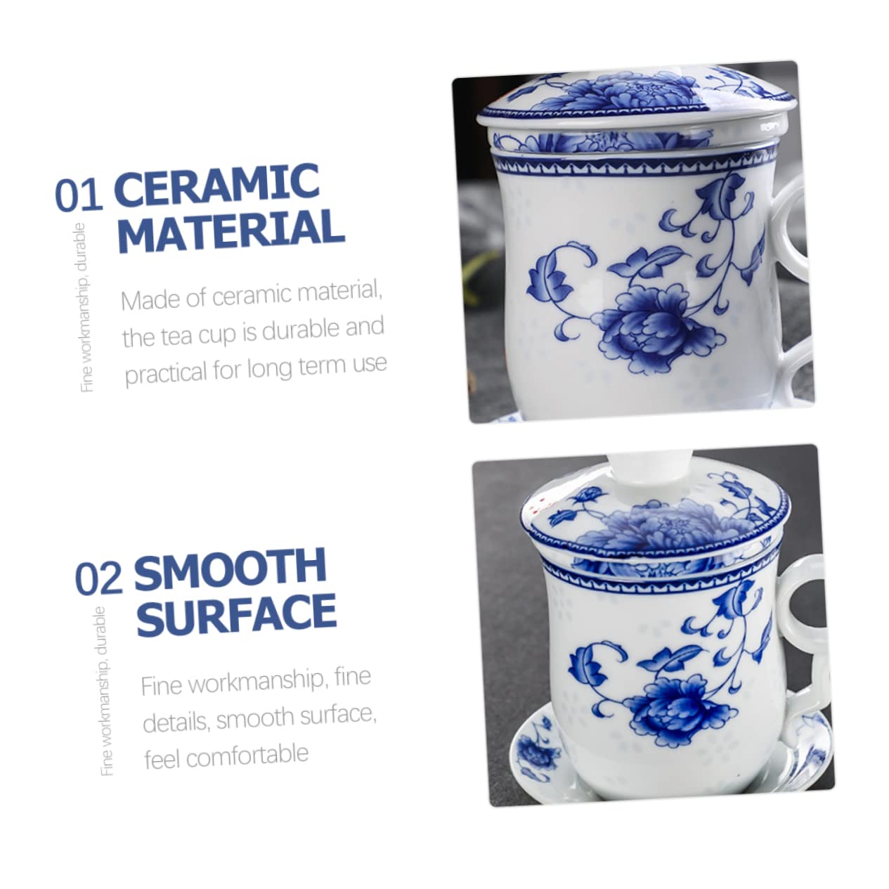 Alipis Taza de Té China Tradicional de Cerámica, Juego de 1 Pieza | Tapa y Platillo, para Hogar y Restaurante, Estilo Chino Clásico, Apta para Leche o Café
