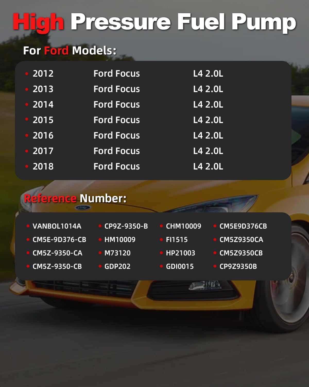 high pressure fuel pump compatible with ford focus 2012 2013 2014 2015 2016 2017 2018 l4 2.0l replace cm5e9d376cb cm5z-9350-ca hm10009 (premium version)