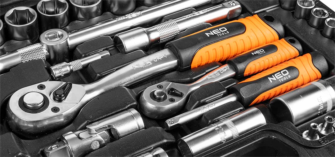 NEO TOOLS Set di chiavi da 108 pezzi da 1/2" 1/4" in robusta valigetta | Set di chiavi a bussola in acciaio CrV, set completo per officina, garage, fai da te