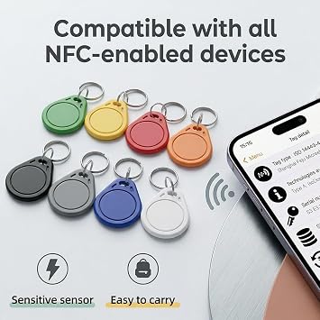NFCキーフォブ NFCタグキーチェーン NTAG215 NFCキータグ 書き換え可能 名刺 プログラム可能 NFCタグ 504バイトメモリ Android&iPhone対応 2, ブラック
