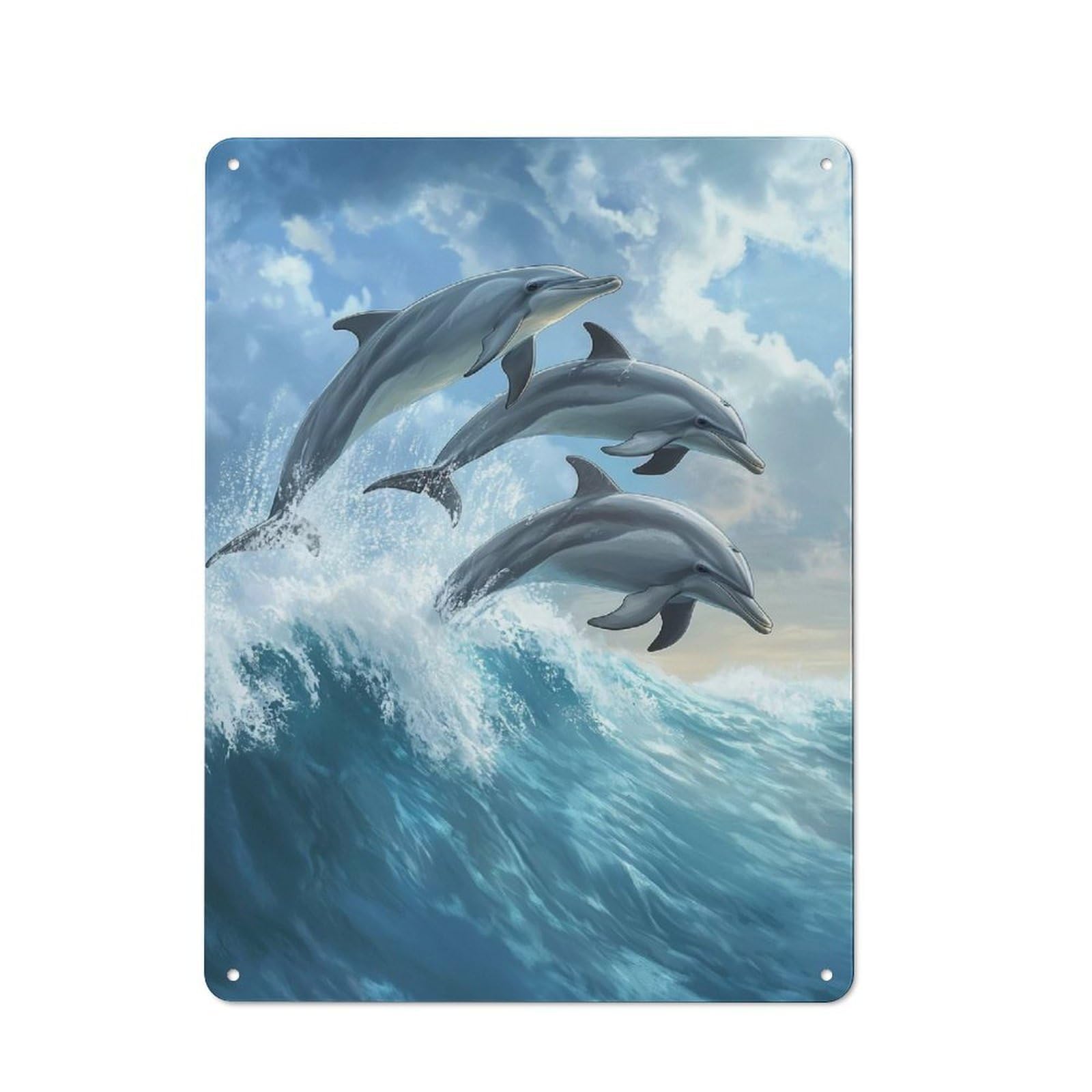 Dolphins Leaping Wave Tin Sign 40x30cm, Garage Style Workshop Wall Decor for Garage, Workshop, Shed Or Utility Room