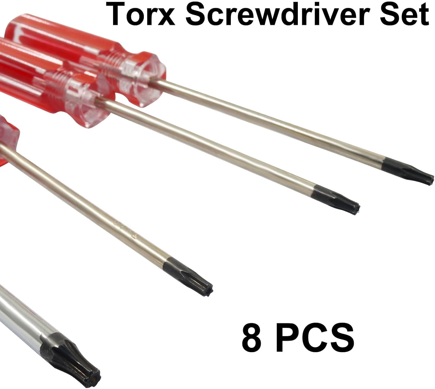 Waziaqoc 8-Pack Torx Screwdriver Set with Magnetic Tips T8, T9, T10, T15 Tamper-Proof Security Screwdrivers Chrome Vanadium Steel Shaft & Comfort Grip Handle （Red）