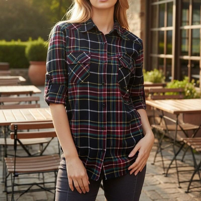 Image of Match Women's Long Sleeve Plaid Flannel Shirt #2021