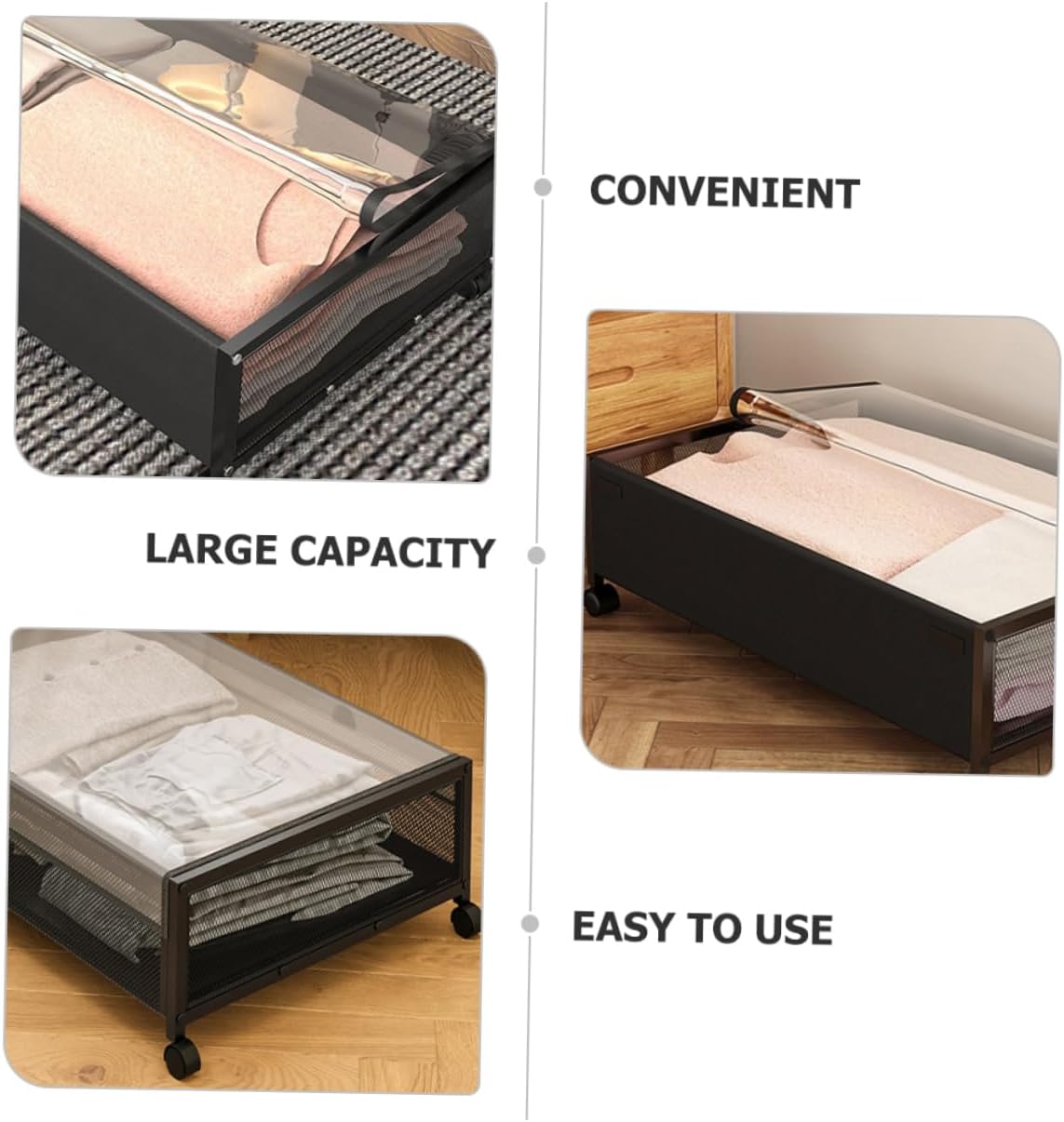 Sturdy under Bed Shoe Storage Multi-functional Organizer Large Capacity Easy to Clean Black