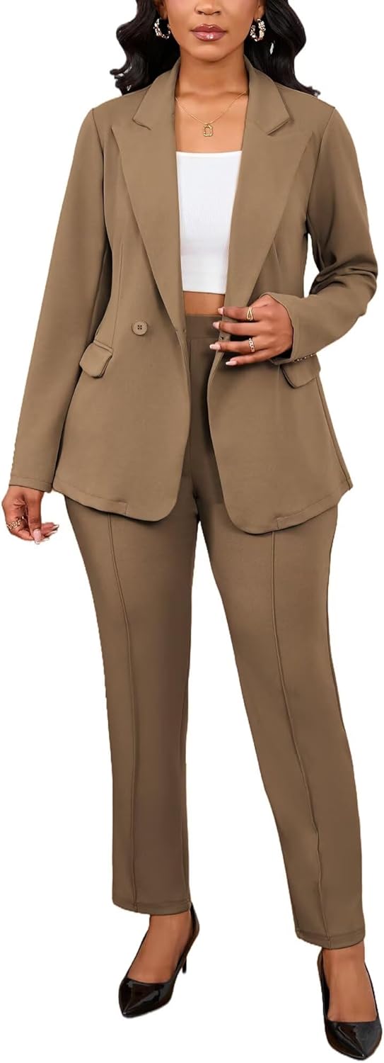 Kafiloe Pant Suits for Women Dressy Double Breasted Blazer Set 2 Piece Bussines Casual Outfits Work Office - Image 3