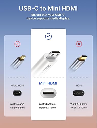 Miniatura 5 de JSAUX Cable USB C a Mini HDMI de 10 pies (no HDMI), cable de portátil a monitor portátil, cable 4K de alta velocidad (4K 30Hz2K 60Hz1080P),