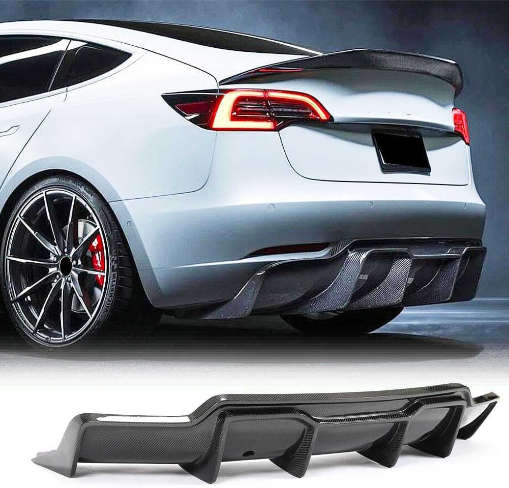Model 3 Carbon Fiber Rear Diffuser for Tesla Model 3 Sedan 2016-2023 Rear Lip Diffuser Protector Lower Bumper Lip Spoiler Body Kit Factory Outlet