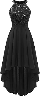 Women's Sequin Halter Cocktail Prom Dresses Hi-Lo Sparkly Glitter Homecoming Bridesmaid Wedding Dress