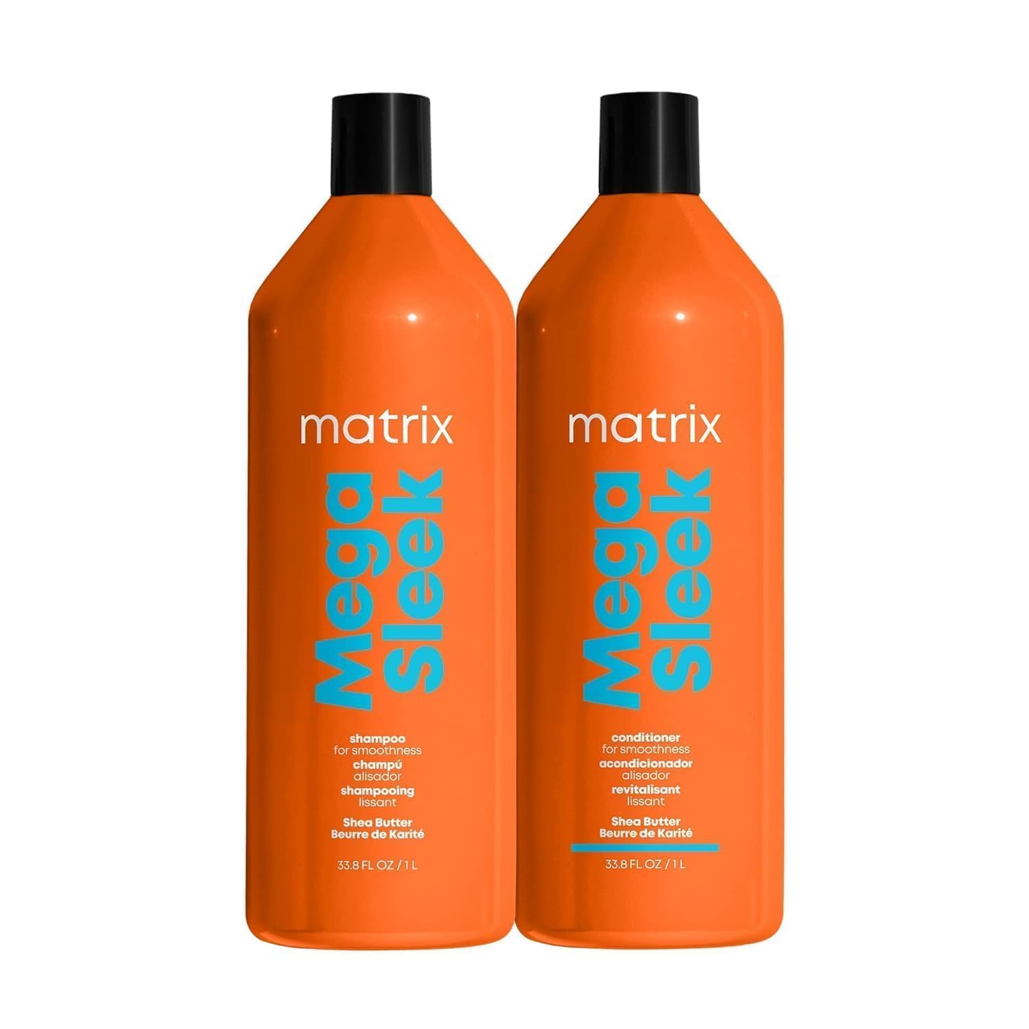 Matrix Mega Sleek Shampoo and Conditioner Set - Smoothing and Moisturizing, Anti-Frizz, Detangling, For All Dry, Damaged & Frizzy Hair Types, Nourishes With Shea Butter, Vegan 33.8 Fl Oz (Pack of 2)